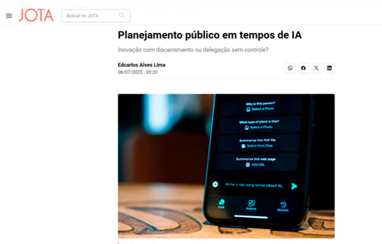 Artigo de professor discute planejamento público em tempos de IA
